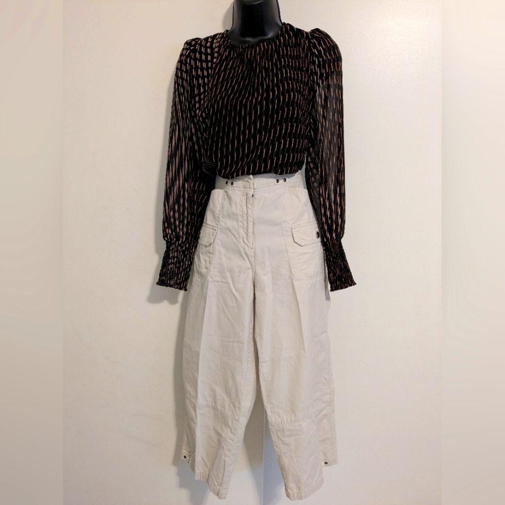 Sheer Printed Blouse + Utility Pants (Size M / 8)